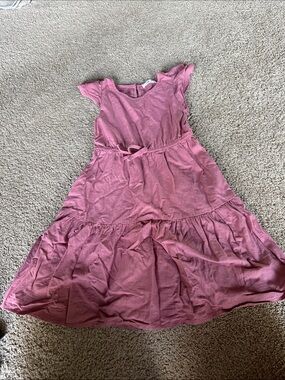 Kids Casual Tie-Waist Tiered Dress in Rose Pink